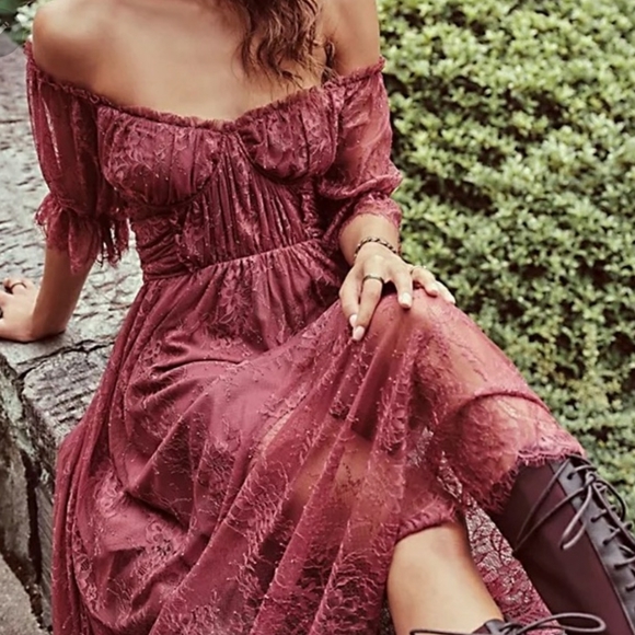 **Only size 2 left!!* Free People Dear Jane Embroidered Lace Dress in Roan Rouge - Picture 16 of 16